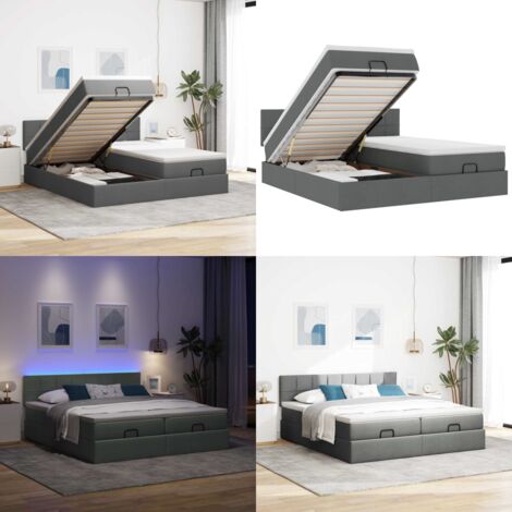 Struttura Letto Pouf con Materassi 200x200 cm in Tessuto - Materasso a molle insacchettate - Stoccaggio sotto il letto