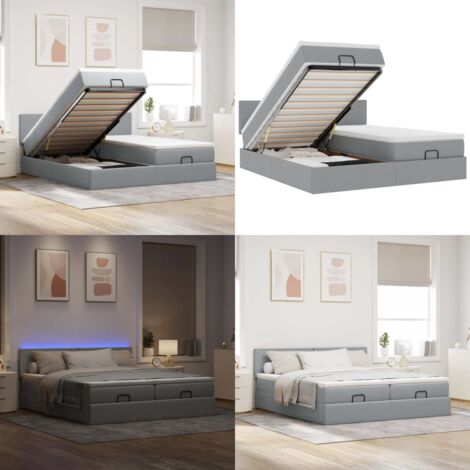 Struttura Letto Pouf con Materassi 200x200 cm in Tessuto - Materasso a molle insacchettate - Stoccaggio sotto il letto