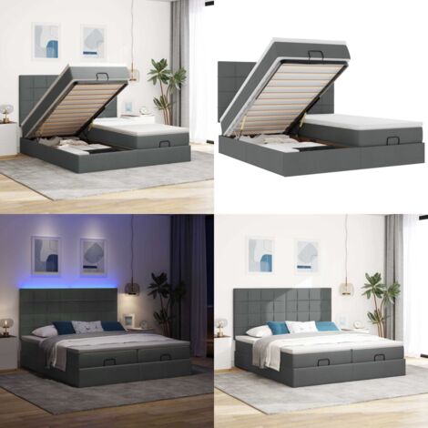 Struttura Letto Pouf con Materassi 200x200 cm in Tessuto - Materasso a molle insacchettate - Stoccaggio sotto il letto