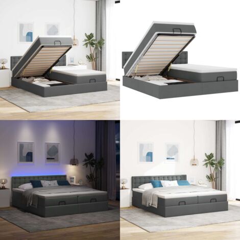 Struttura Letto Pouf con Materassi 200x200 cm in Tessuto - Materasso a molle insacchettate - Stoccaggio sotto il letto