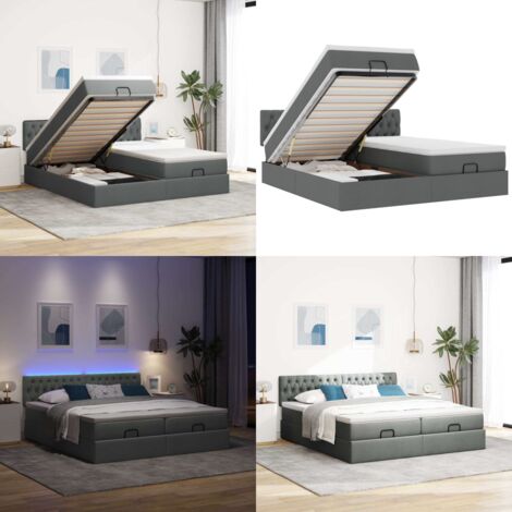 Struttura Letto Pouf con Materassi 200x200 cm in Tessuto - Materasso a molle insacchettate - Stoccaggio sotto il letto
