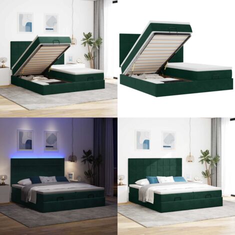 Struttura Letto Pouf con Materassi 200x200 cm Velluto - Materasso a molle insacchettate - Giroletto con stoccaggio