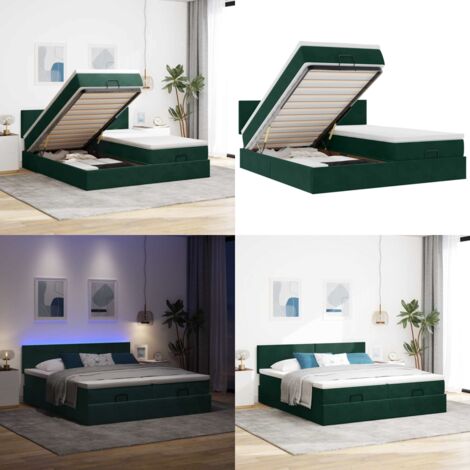 Struttura Letto Pouf con Materassi 200x200 cm Velluto - Materasso a molle insacchettate - Giroletto con stoccaggio