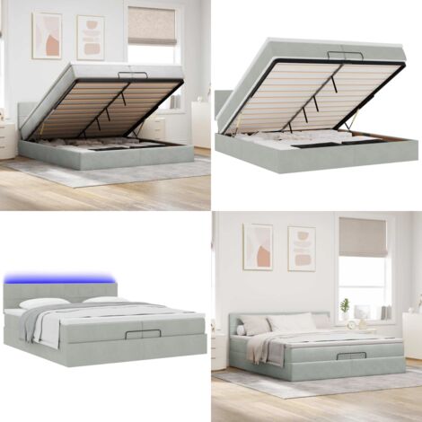 Struttura Letto Pouf con Materassi 200x200 cm Velluto - Materasso a molle insacchettate - Letto con luci LED