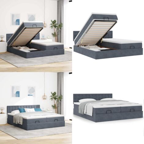 Struttura Letto Pouf con Materassi 200x200 cm Velluto - Materasso a molle insacchettate - Letto con stoccaggio