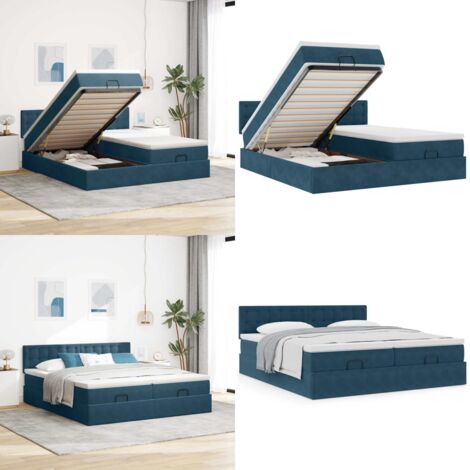 Struttura Letto Pouf con Materassi 200x200 cm Velluto - Materasso a molle insacchettate - Letto con stoccaggio