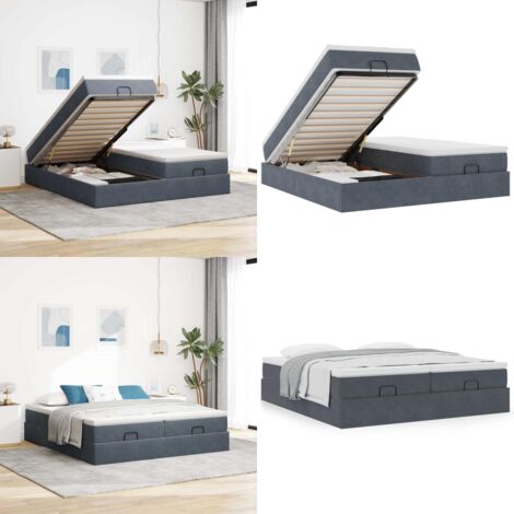 Struttura Letto Pouf con Materassi 200x200 cm Velluto - Materasso a molle insacchettate - Letto con stoccaggio