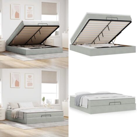 Struttura Letto Pouf con Materassi 200x200 cm Velluto - Materasso a molle insacchettate - Letto con stoccaggio