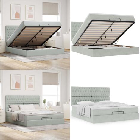 Struttura Letto Pouf con Materassi 200x200 cm Velluto - Materasso a molle insacchettate - Letto con stoccaggio