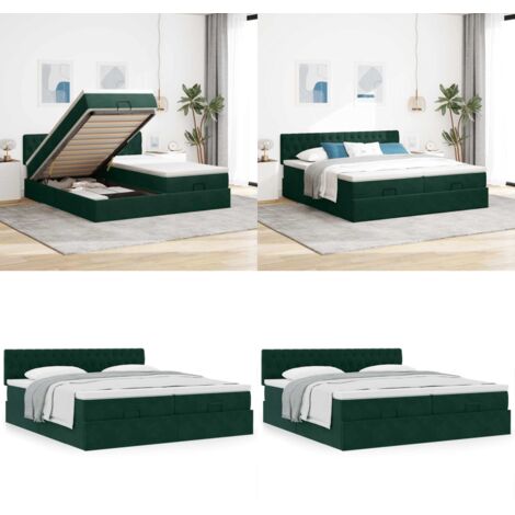 Struttura Letto Pouf con Materassi 200x200 cm Velluto - Materasso a molle insacchettate - Letto con stoccaggio