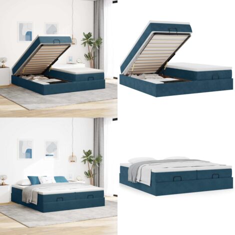 Struttura Letto Pouf con Materassi 200x200 cm Velluto - Materasso a molle insacchettate - Letto con stoccaggio