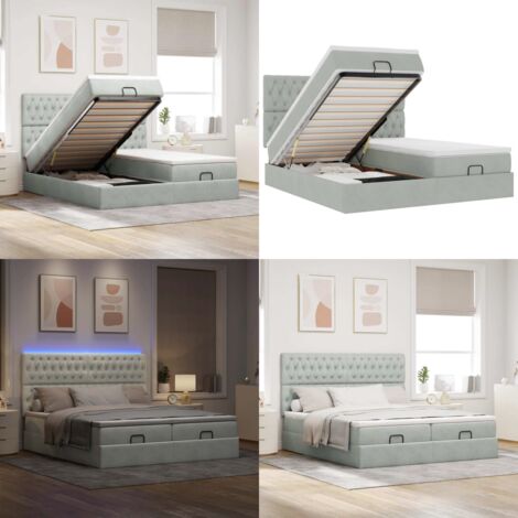 Struttura Letto Pouf con Materassi 200x200 cm Velluto - Materasso a molle insacchettate - Letto con stoccaggio