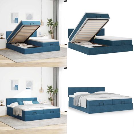 Struttura Letto Pouf con Materassi 200x200 cm Velluto - Materasso a molle insacchettate - Letto con stoccaggio