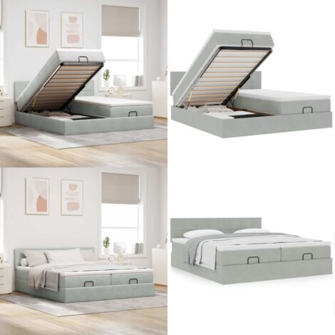 Struttura Letto Pouf con Materassi 200x200 cm Velluto - Materasso a molle insacchettate - Letto con stoccaggio