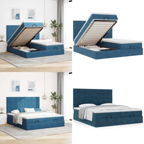 Struttura Letto Pouf con Materassi 200x200 cm Velluto - Materasso a molle insacchettate - Letto con stoccaggio