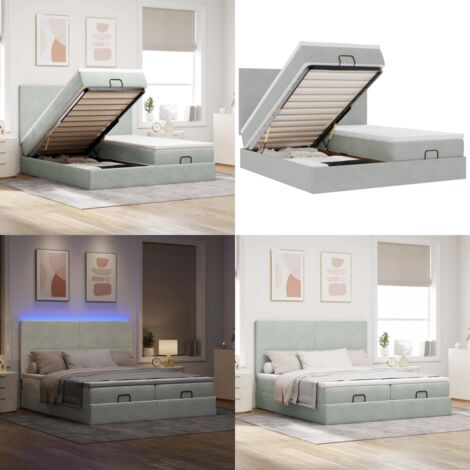 Struttura Letto Pouf con Materassi 200x200 cm Velluto - Materasso a molle insacchettate - Letto con stoccaggio