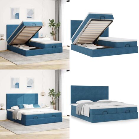 Struttura Letto Pouf con Materassi 200x200 cm Velluto - Materasso a molle insacchettate - Letto con stoccaggio