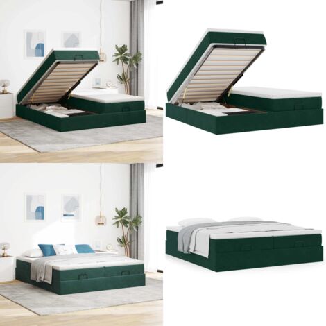 Struttura Letto Pouf con Materassi 200x200 cm Velluto - Materasso a molle insacchettate - Letto con stoccaggio