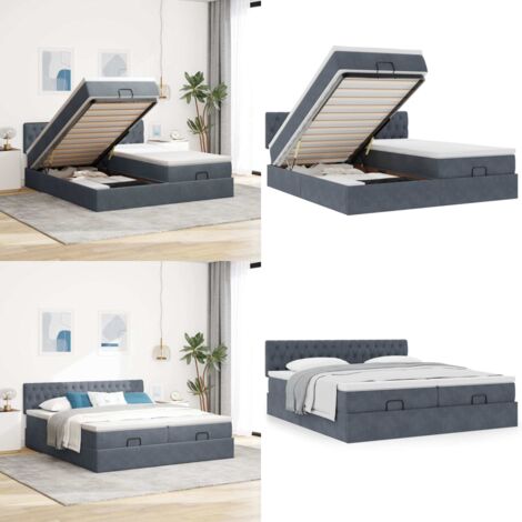 Struttura Letto Pouf con Materassi 200x200 cm Velluto - Materasso a molle insacchettate - Letto con stoccaggio
