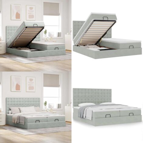 Struttura Letto Pouf con Materassi 200x200 cm Velluto - Materasso a molle insacchettate - Letto con stoccaggio