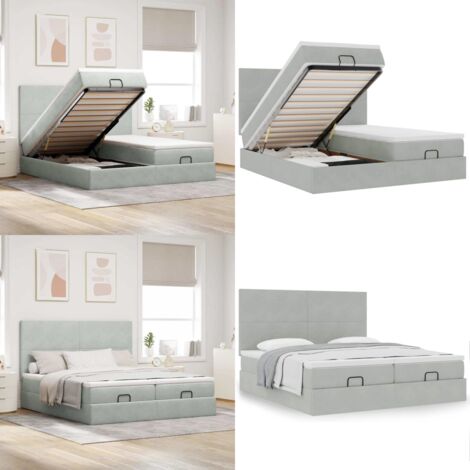 Struttura Letto Pouf con Materassi 200x200 cm Velluto - Materasso a molle insacchettate - Letto con stoccaggio