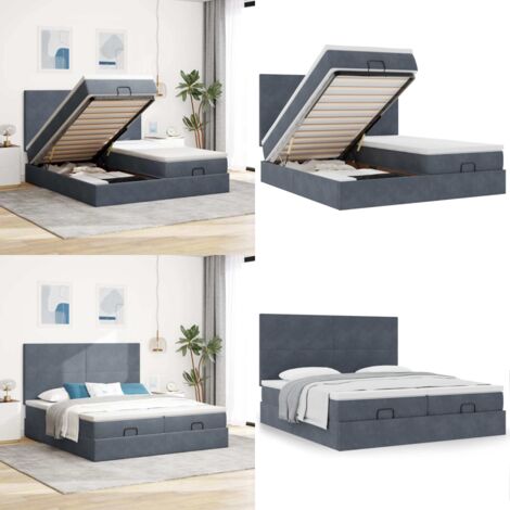 Struttura Letto Pouf con Materassi 200x200 cm Velluto - Materasso a molle insacchettate - Letto con stoccaggio