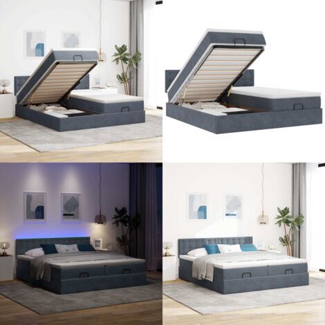 Struttura Letto Pouf con Materassi 200x200 cm Velluto - Materasso a molle insacchettate - Letto con stoccaggio