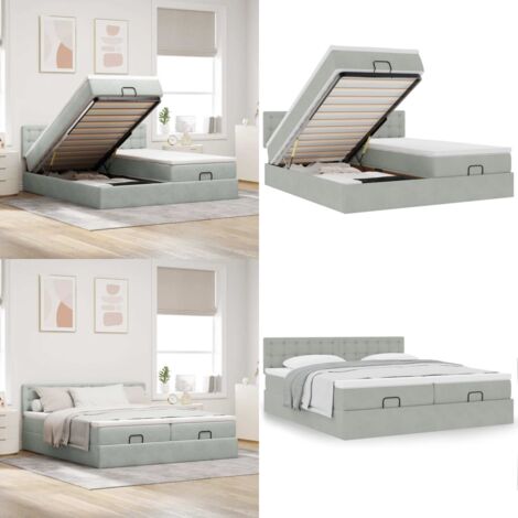 Struttura Letto Pouf con Materassi 200x200 cm Velluto - Materasso a molle insacchettate - Letto con stoccaggio