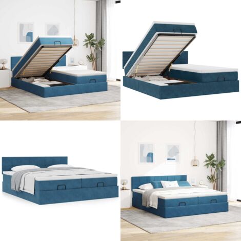 Struttura Letto Pouf con Materassi 200x200 cm Velluto - Materasso a molle insacchettate - Letto con stoccaggio