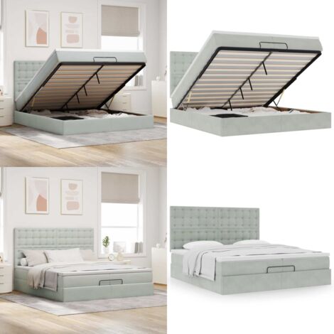 Struttura Letto Pouf con Materassi 200x200 cm Velluto - Materasso a molle insacchettate - Letto con stoccaggio