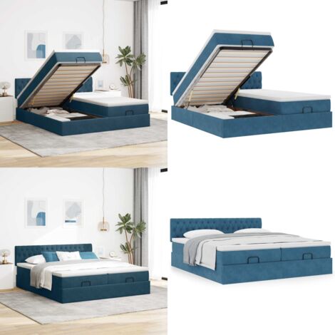Struttura Letto Pouf con Materassi 200x200 cm Velluto - Materasso a molle insacchettate - Letto con stoccaggio