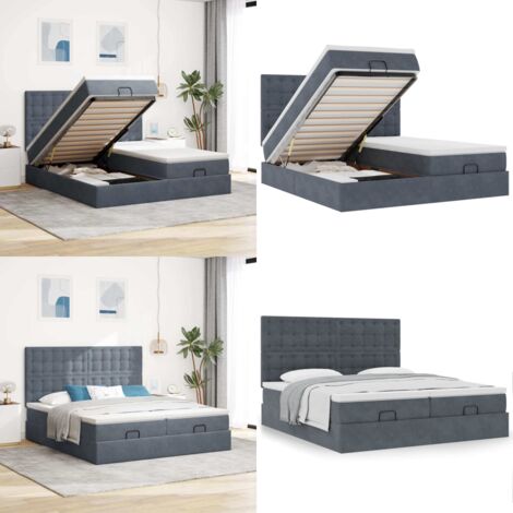 Struttura Letto Pouf con Materassi 200x200 cm Velluto - Materasso a molle insacchettate - Stoccaggio sotto il letto