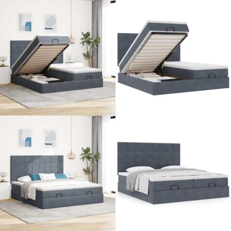 Struttura Letto Pouf con Materassi 200x200 cm Velluto - Materasso a molle insacchettate - Stoccaggio sotto il letto