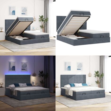 Struttura Letto Pouf con Materassi 200x200 cm Velluto - Materasso a molle insacchettate - Stoccaggio sotto il letto