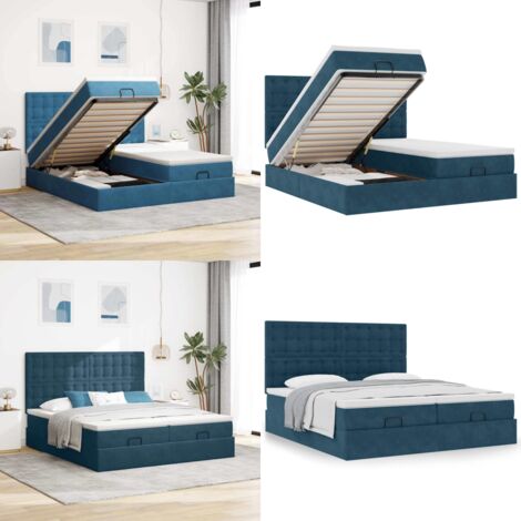 Struttura Letto Pouf con Materassi 200x200 cm Velluto - Materasso a molle insacchettate - Stoccaggio sotto il letto