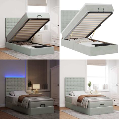 Struttura Letto Pouf con Materassi 80x200 cm in Velluto - Materasso a molle insacchettate - Letto con luci LED