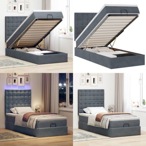 Struttura Letto Pouf con Materassi 90x200 cm in Velluto - Materasso a molle insacchettate - Letto con testiera