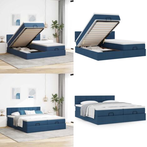 Struttura Letto Pouf con Materassi Blu 180x200cm in Tessuto - Materasso a molle insacchettate - Letto con stoccaggio