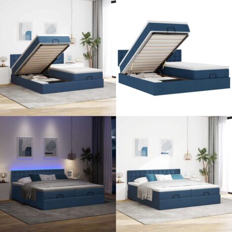 Struttura Letto Pouf con Materassi Blu 180x200cm in Tessuto - Materasso a molle insacchettate - Stoccaggio sotto il letto