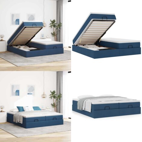Struttura Letto Pouf con Materassi Blu 180x200cm in Tessuto - Materasso a molle insacchettate - Stoccaggio sotto letto