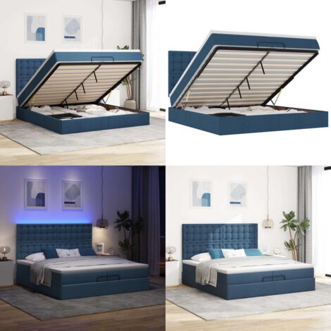 Struttura Letto Pouf con Materassi Blu 200x200 cm in Tessuto - Materasso a molle insacchettate - Letto con stoccaggio