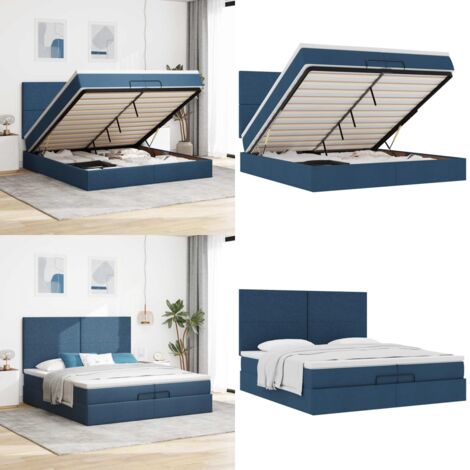 Struttura Letto Pouf con Materassi Blu 200x200 cm in Tessuto - Materasso a molle insacchettate - Stoccaggio sotto il letto