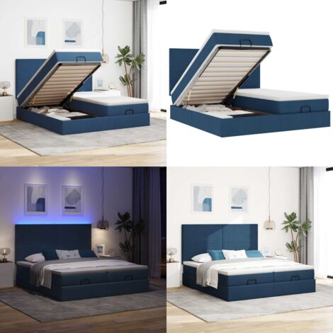 Struttura Letto Pouf con Materassi Blu 200x200 cm in Tessuto - Materasso a molle insacchettate - Stoccaggio sotto il letto