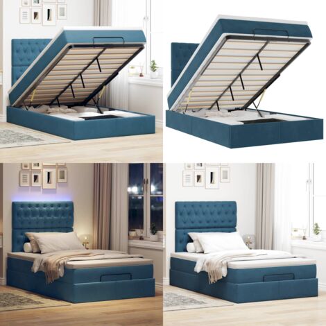 Struttura Letto Pouf con Materassi Blu Scuro 120x200 cm Velluto - Materasso a molle insacchettate - Coprimaterasso