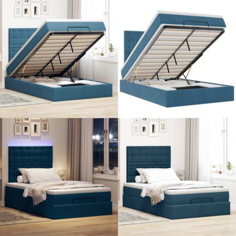 Struttura Letto Pouf con Materassi Blu Scuro 120x200 cm Velluto - Materasso a molle insacchettate - Coprimaterasso