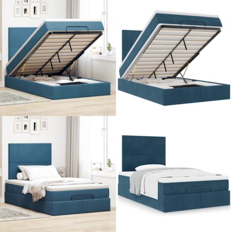 Struttura Letto Pouf con Materassi Blu Scuro 120x200 cm Velluto - Materasso a molle insacchettate - Letto con stoccaggio