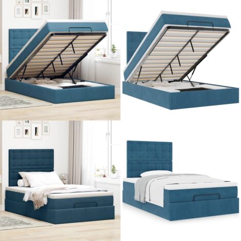 Struttura Letto Pouf con Materassi Blu Scuro 120x200 cm Velluto - Materasso a molle insacchettate - Letto con stoccaggio