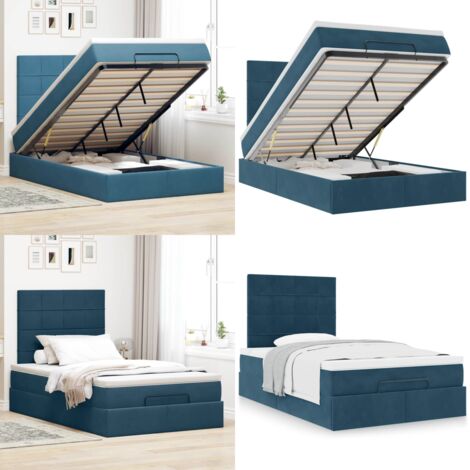 Struttura Letto Pouf con Materassi Blu Scuro 120x200 cm Velluto - Materasso a molle insacchettate - Letto con stoccaggio