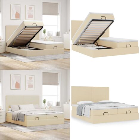 Struttura Letto Pouf con Materassi Crema 180x200 cm in Tessuto - Materasso a molle insacchettate - Stoccaggio sotto il letto