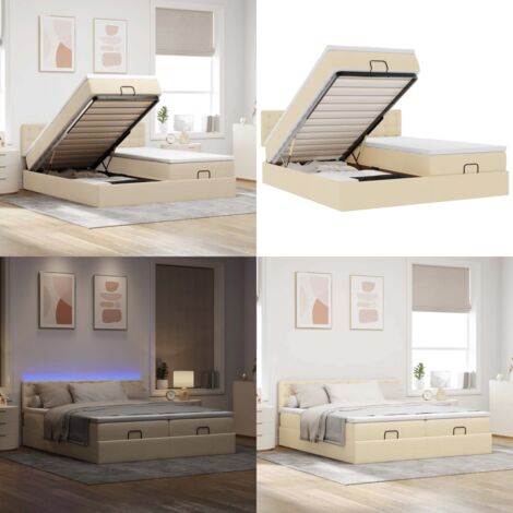 Struttura Letto Pouf con Materassi Crema 180x200 cm in Tessuto - Materasso a molle insacchettate - Stoccaggio sotto il letto